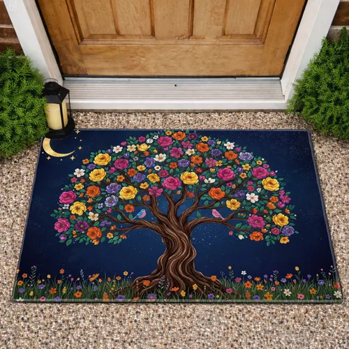 Tree of Life Blossoms Songbirds Celestial Moon - Home Decor Gift Doormat