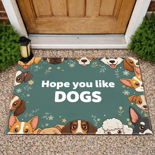 Hope You Like DOGS Playful Diverse Cartoon Dog Faces - Dog Lover Home Decor Gift Doormat