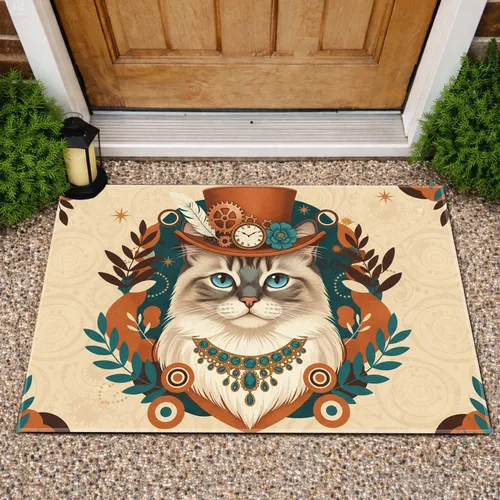Ragdoll Cat Steampunk Top Hat Jeweled Necklace - Home Decor Gift for Cat Lover Doormat