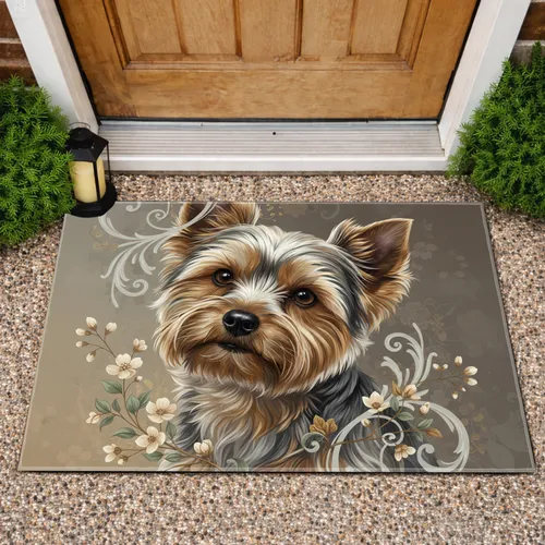 Yorkshire Terrier Botanical Flowers - Home Decor Gift for Dog Lover Doormat