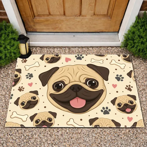 Pug Dog Faces Paw Prints Hearts - Home Decor Gift for Dog Lovers Doormat
