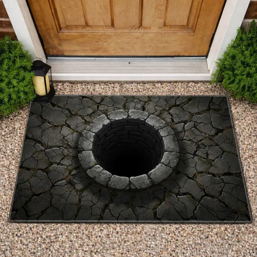 Ominous Deep Stone Well Cracked Earth - Home Decor Gift for Fantasy Lover Doormat