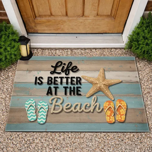Life Better Beach Starfish Flip Flops - Coastal Home Decor Gift Doormat