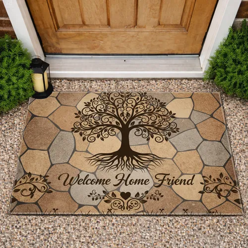 Tree of Life Welcome Home Foliage - Rustic Farmhouse Earthy Home Decor Gift Doormat