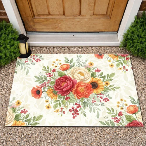 Peonies Poppies Sunflowers Botanical Arrangement - Home Decor Gift for Garden Lovers Doormat