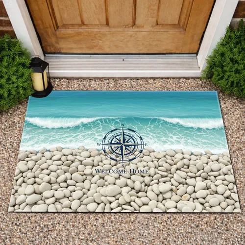 Nautical Compass Rose Welcome Home - Coastal Home Decor Gift Doormat