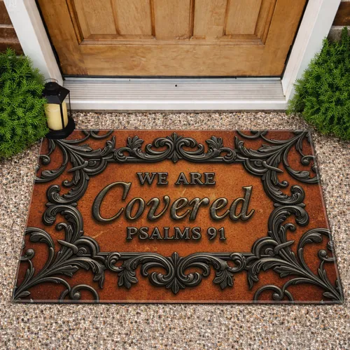 Ornate Covered Psalms 91 Scrollwork - Antique Home Decor Christian Gift Doormat