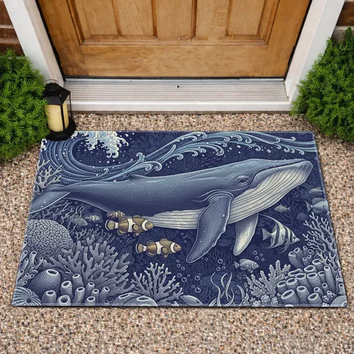 Blue Whale Intricate Coral Reef Fish Ocean Wave - Wildlife Lover Gift Doormat