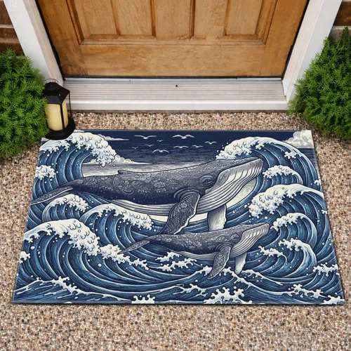 Humpback Whale Juvenile Ocean Waves Rough Seas - Wildlife Lover Home Decor Gift Doormat