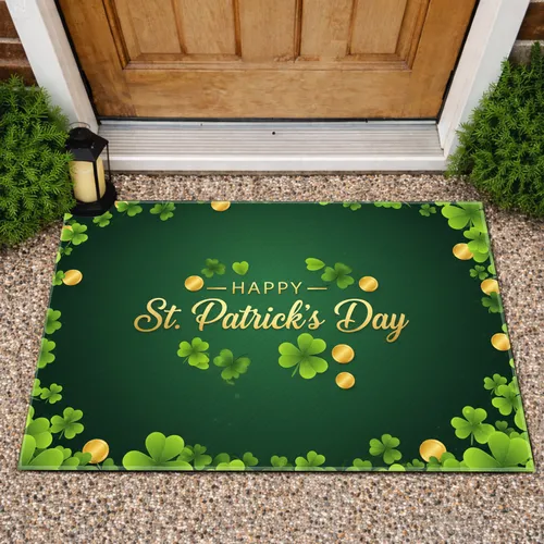 Happy St. Patrick's Day Shamrocks Gold Coins - St. Patrick's Day Decor Doormat