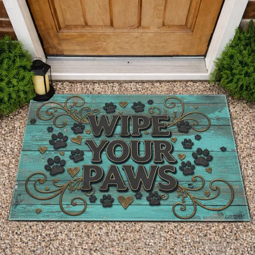 Wipe Your Paws Paw Prints Rustic Farmhouse Home Decor Gift for Pet Lover Doormat