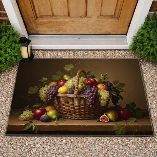 Rustic Still Life Fruit Basket - Farmhouse Harvest Home Decor Gift Doormat