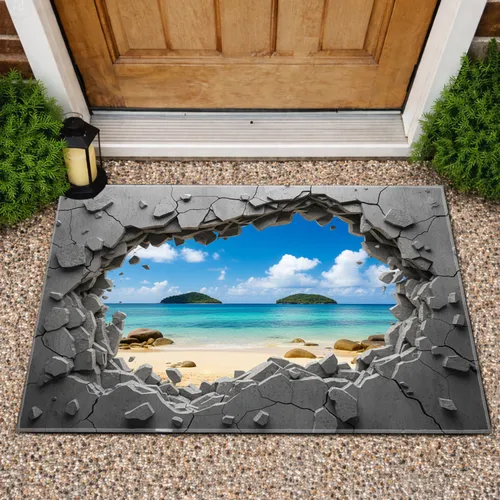 Shattered Concrete Turquoise Ocean Golden Sand Beach - Home Decor Gift Doormat