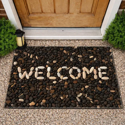 Natural River Pebbles Welcome Stone Mosaic - Home Entryway Decor Gift for New Homeowners Doormat