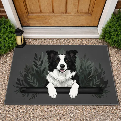 Black and White Border Collie Dog Home Decor Gift for Dog Lover Doormat