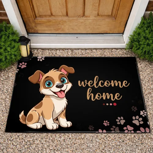 Cute Puppy Welcome Home - Home Decor Gift for Dog Lover Doormat