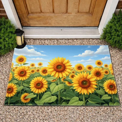 Large Sunflowers Lush Greenery Clear Sky - Home Decor Gift for Garden Lover Doormat