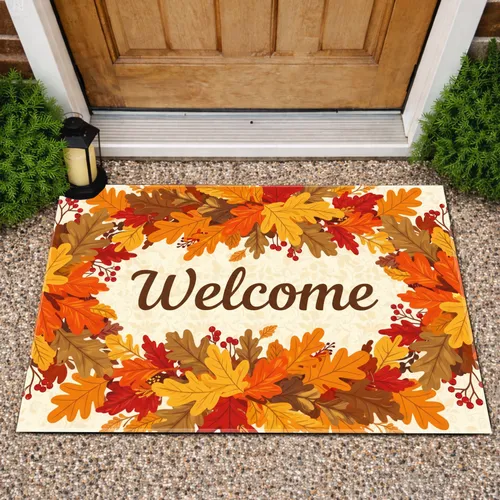 Welcome Autumn Leaves Berries - Fall Entryway Home Decor Gift Doormat