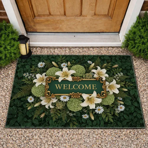Welcome Plaque Botanical Floral - Home Decor Gift for Garden Lover Doormat