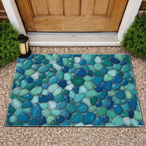 Realistic Glossy Wet River Stone Pebble Sea Glass Mosaic - Coastal Home Decor Gift Doormat