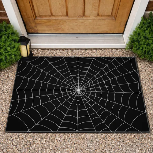 White Spiderweb Black Background Home Decor Gift Doormat