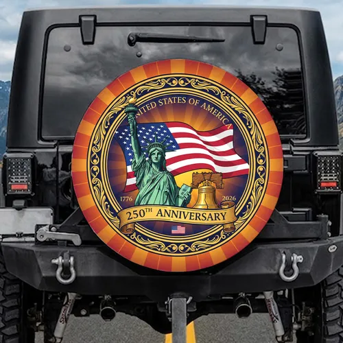 Statue of Liberty American Flag Liberty Bell 1776-2026 - USA 250th Anniversary Gift Spare Tire Cover