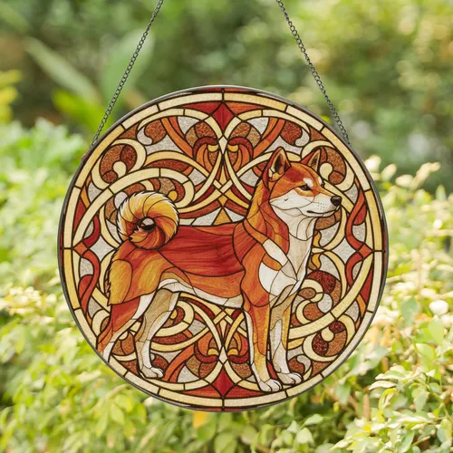 Shiba Inu Profile Stained Glass - Home Decor Gift for Dog Owners and Pet Lovers Stained Glass Suncatcher