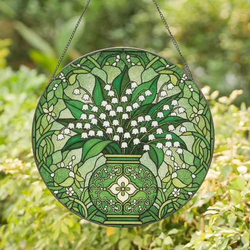 Lily of the Valley Bouquet Swirling Vine - Garden Lover Home Decor Gift Stained Glass Suncatcher