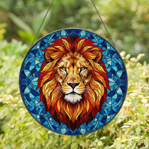 Majestic Male Lion Portrait - Wildlife Lover Gift for Safari Decor Stained Glass Suncatcher