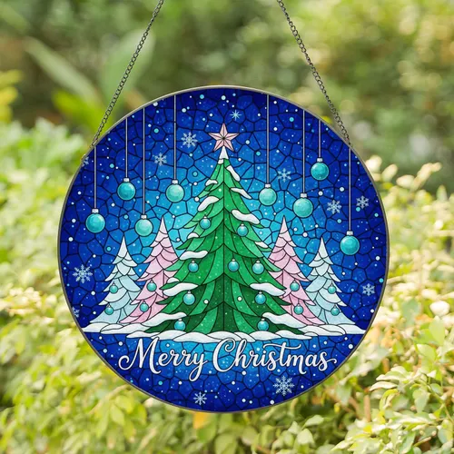 Christmas Tree Ornaments Mosaic - Holiday Home Decor Gift Stained Glass Suncatcher