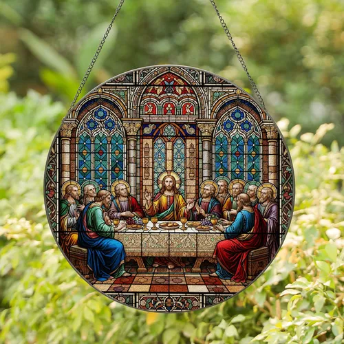Jesus Christ Last Supper Disciples Architectural Stained Glass - Faithful Home Decor Gift Stained Glass Suncatcher