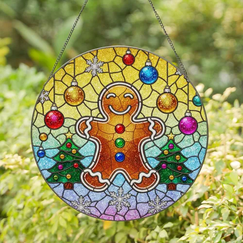 Gingerbread Man Christmas Trees Snowflakes - Christmas Home Decor Gift Stained Glass Suncatcher