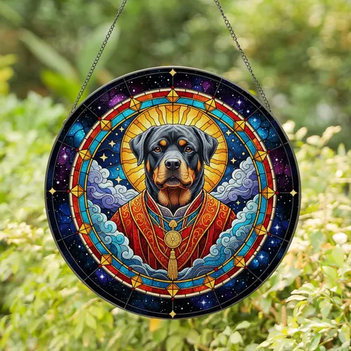 Rottweiler Dog Portrait Ceremonial Robe Sunburst - Home Decor Gift for Dog Lover Stained Glass Suncatcher