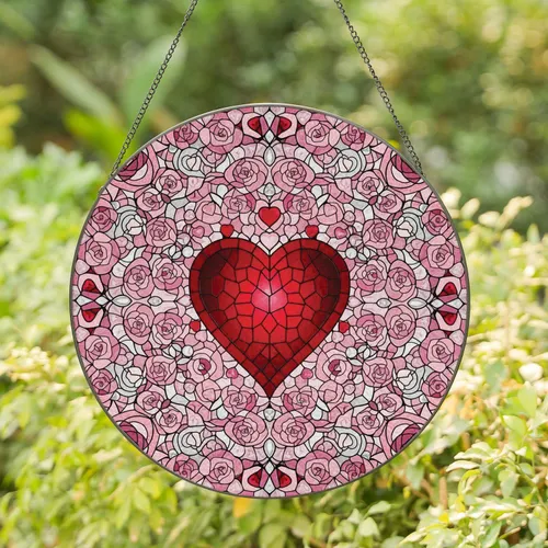 Radiant Heart Roses - Home Decor Gift for Loved Ones Stained Glass Suncatcher