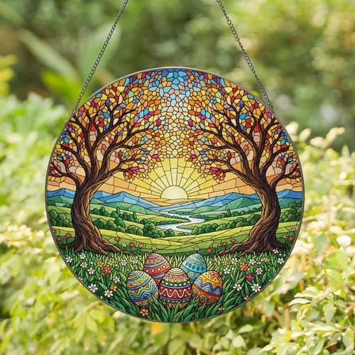 Stained Glass Easter Eggs Wildflower Valley - Easter Holiday Gift Stained Glass Suncatcher