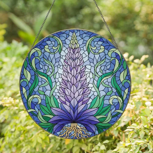Lupine Flower Organic Leaf Vines - Home Decor Gift for Garden Lover Stained Glass Suncatcher