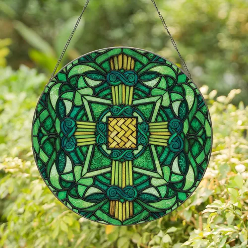 St. Brigid's Cross Woven Reeds - Irish Home Decor Gift for Heritage Lover Stained Glass Suncatcher