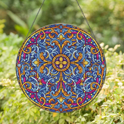 Christian Cross Four Petal Floral Swirl - Home Decor Gift for Faith Lover Stained Glass Suncatcher