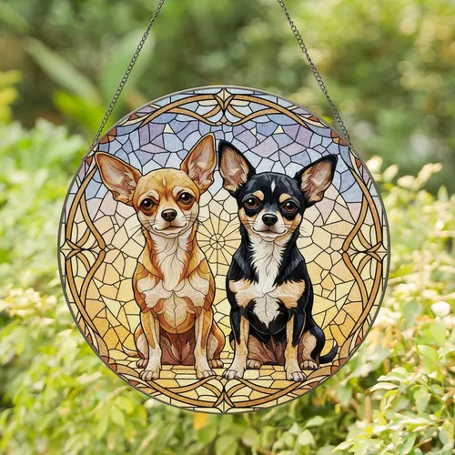 Chihuahua Dogs Organic Flowing Lines Mosaic Sky - Home Decor Gift for Dog Lover Stained Glass Suncatcher