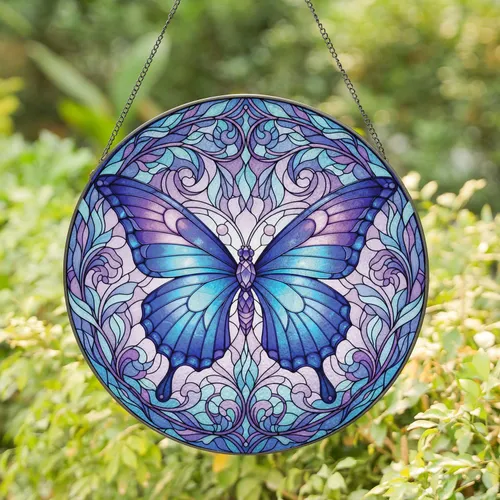 Butterfly Art Nouveau Floral Filigree - Home Decor Gift for Butterfly Lover Stained Glass Suncatcher