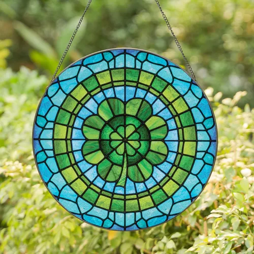 Four-Leaf Clover Mosaic Glass Circular - Home Decor Gift Stained Glass Suncatcher