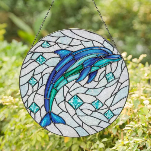 Luminous Stained Glass Dolphin - Aquatic Home Decor Gift for Ocean Lovers Stained Glass Suncatcher