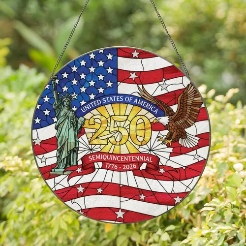 250 Semiquincentennial Statue of Liberty Bald Eagle Flag - Independence Day Gift Stained Glass Suncatcher
