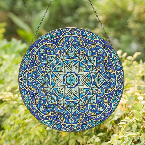 Six-pointed Star Circular Medallion Arabesque Floral - Home Decor Gift Stained Glass Suncatcher