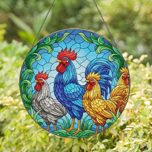 Blue Rooster Mosaic Stained Glass Farmhouse Decor Gift for Farm Animal Lover Stained Glass Suncatcher