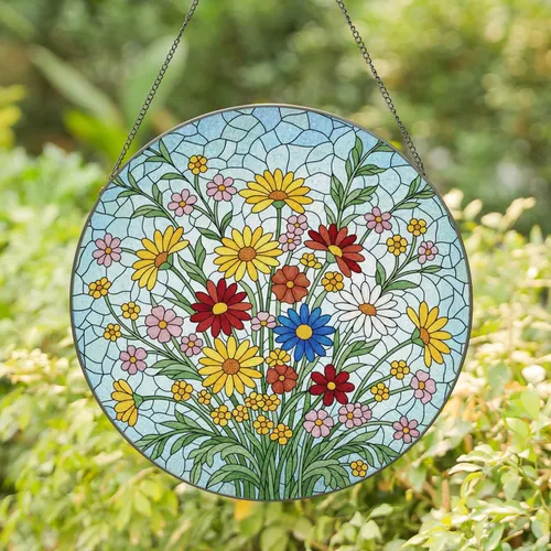 Tiffany Wildflower Daisy Mosaic Garden Bloom - Home Decor Gift for Garden Lover Stained Glass Suncatcher