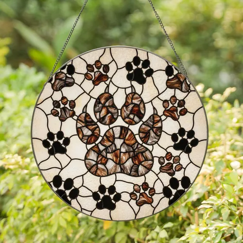 Paw Print Stained Glass Pet Tribute - Home Decor Gift for Pet Lovers Stained Glass Suncatcher