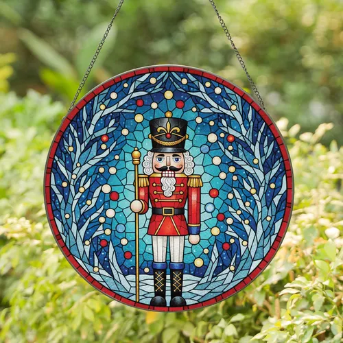 Nutcracker Stained Glass Figure - Christmas Home Decor Gift Stained Glass Suncatcher