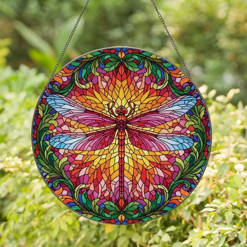 Dragonfly Ornate Mosaic Floral Scrollwork - Home Decor Gift for Dragonfly Lover Stained Glass Suncatcher