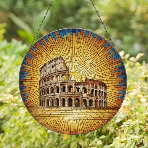 Ancient Roman Colosseum Landmark Sunburst - History Enthusiast Home Decor Gift Stained Glass Suncatcher